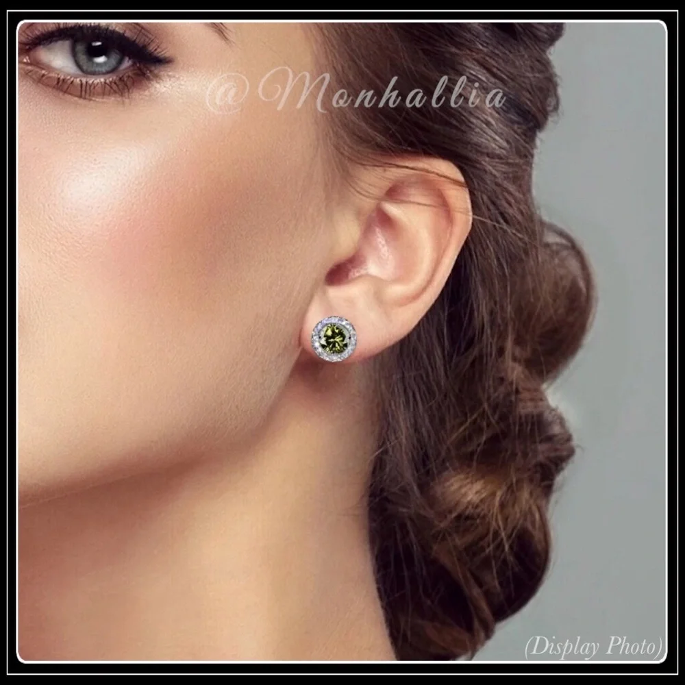 Clearance! NEW PERIDOT GREEN & SIMULATED DIAMOND HALO ROUND EARRINGS